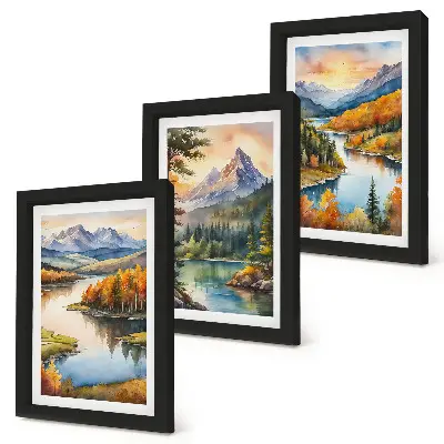 Photo frame wall gallery mountain landscape with a river and colorful trees