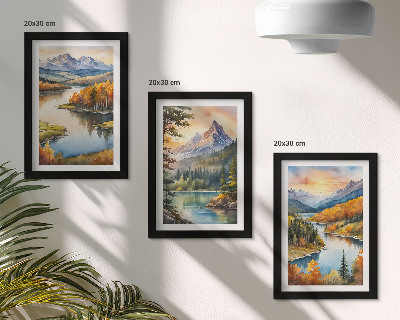 Photo frame wall Mountain landscapes with a river and colorful trees