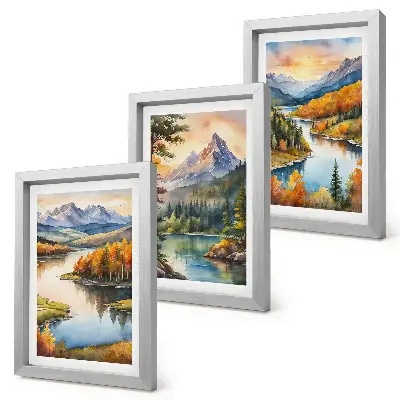 Photo frame wall gallery mountain landscape with a river and colorful trees