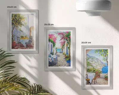 Charming streets with flowering plants and sea views framed triptych