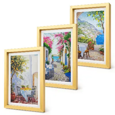 Charming streets with flowering plants and sea views framed triptych
