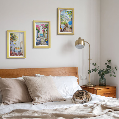 Framed triptych Charming streets with flowering plants and sea views