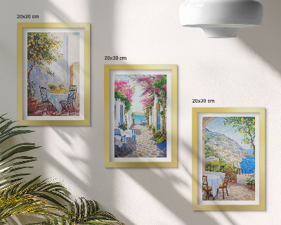 Framed triptych Charming streets with flowering plants and sea views