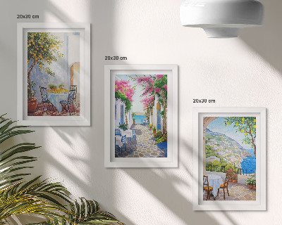 Framed triptych Charming streets with flowering plants and sea views