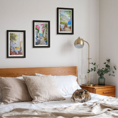 Framed triptych Charming streets with flowering plants and sea views