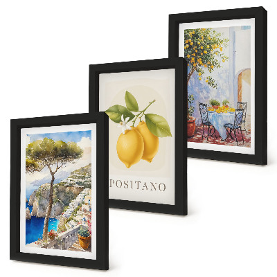 3-piece wall art set Views of Positano with lemon trees in the sun