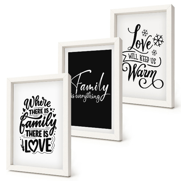 Framed triptych Family, love, warmth, home, inspirational quotes