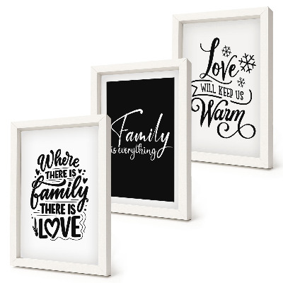Framed triptych Family, love, warmth, home, inspirational quotes