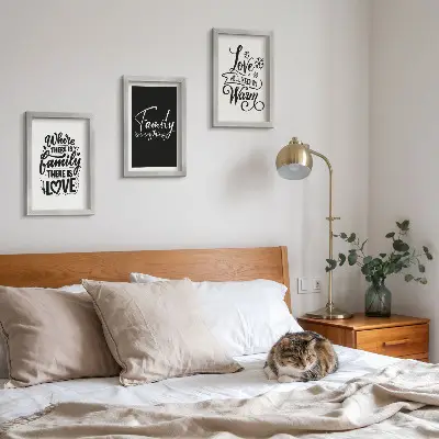 Framed triptych wall art featuring inspirational quotes about family love warmth and home