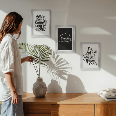 Framed triptych Family, love, warmth, home, inspirational quotes