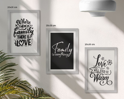 Framed triptych Family, love, warmth, home, inspirational quotes