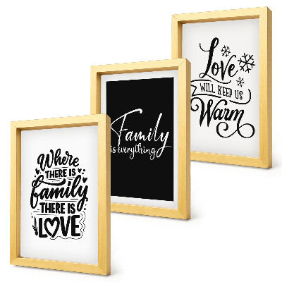 Framed triptych Family, love, warmth, home, inspirational quotes