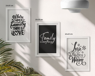 Framed triptych Family, love, warmth, home, inspirational quotes