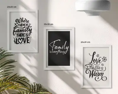 Framed triptych wall art featuring inspirational quotes about family love warmth and home