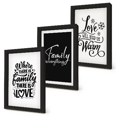Framed triptych Family, love, warmth, home, inspirational quotes