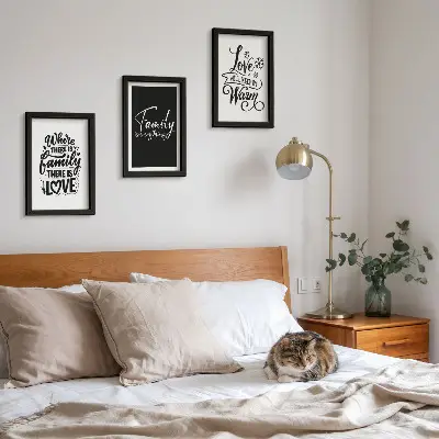 Framed triptych wall art featuring inspirational quotes about family love warmth and home