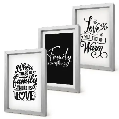 Framed triptych wall art featuring inspirational quotes about family love warmth and home