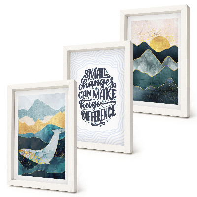 3-piece wall art set Abstract mountain landscapes inspirational inscription