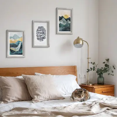 Abstract mountain landscape 3-piece wall art set with inspirational inscription