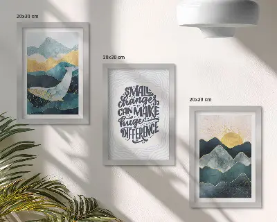 Abstract mountain landscape 3-piece wall art set with inspirational inscription