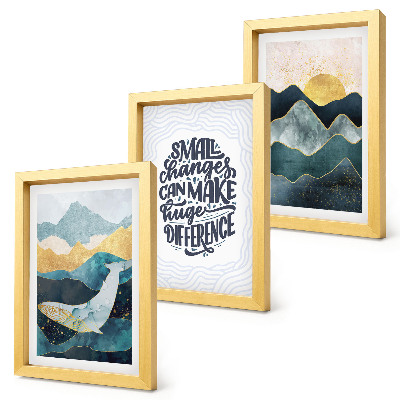 3-piece wall art set Abstract mountain landscapes inspirational inscription