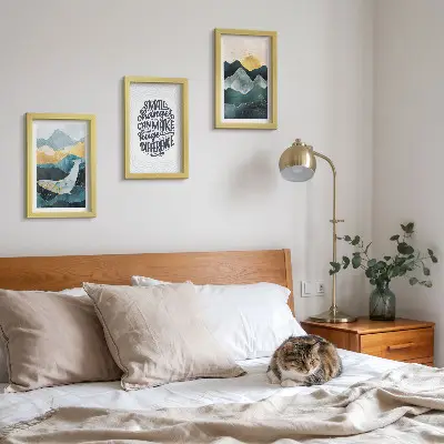 Abstract mountain landscape 3-piece wall art set with inspirational inscription
