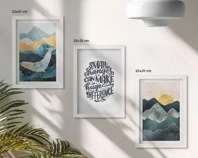 Abstract mountain landscape 3-piece wall art set with inspirational inscription
