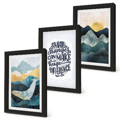 3-piece wall art set Abstract mountain landscapes inspirational inscription