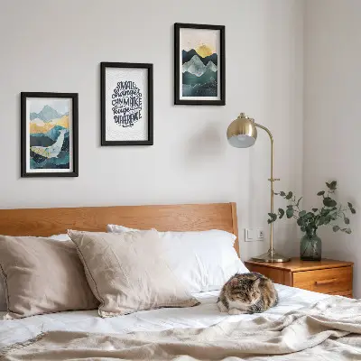 Abstract mountain landscape 3-piece wall art set with inspirational inscription