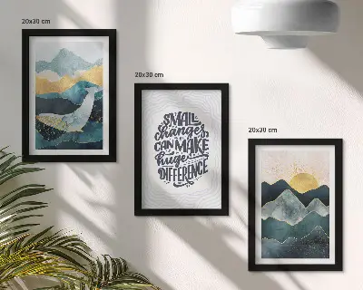 Abstract mountain landscape 3-piece wall art set with inspirational inscription