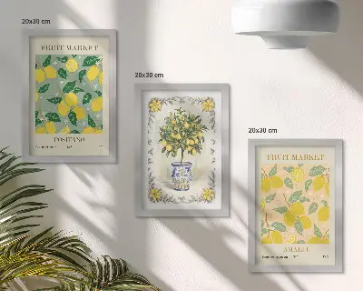 Citrus tree and fruit Italian posters framed triptych