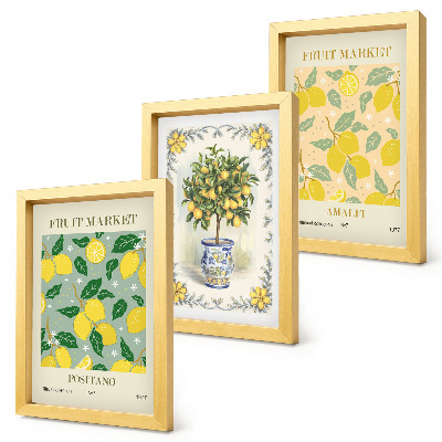 Framed triptych Citrus tree and fruit Italian posters