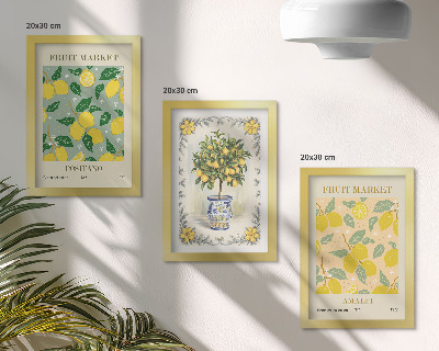 Framed triptych Citrus tree and fruit Italian posters