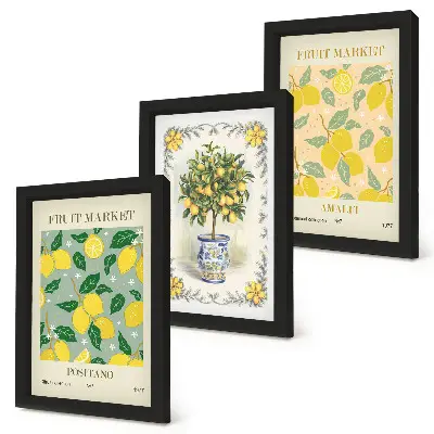 Citrus tree and fruit Italian posters framed triptych