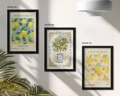 Citrus tree and fruit Italian posters framed triptych