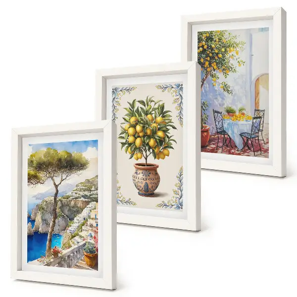 Photo frame wall sea view with a lemon tree and garden table
