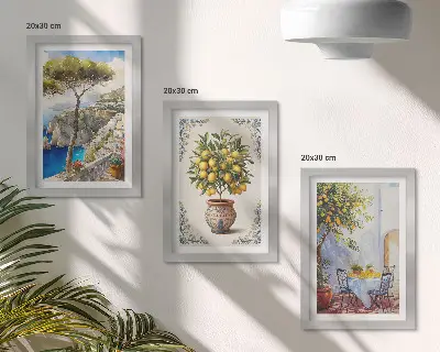 Photo frame wall sea view with a lemon tree and garden table