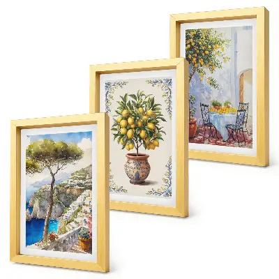 Photo frame wall sea view with a lemon tree and garden table