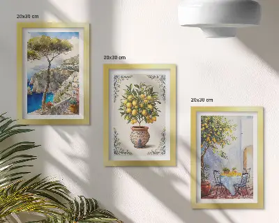 Photo frame wall sea view with a lemon tree and garden table