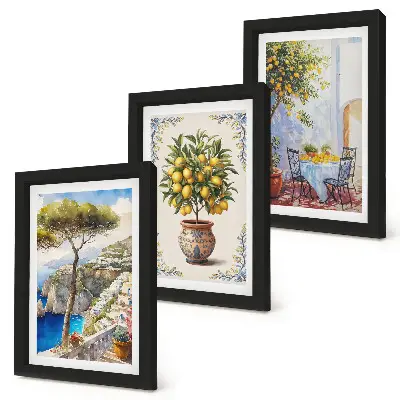Photo frame wall sea view with a lemon tree and garden table