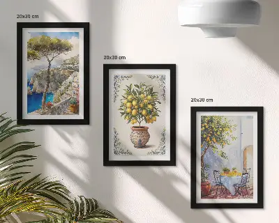 Photo frame wall sea view with a lemon tree and garden table
