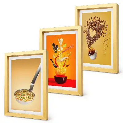 Kitchen food and drink themed triptych framed wall art set