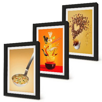 Framed triptych Kitchen food and drink themes