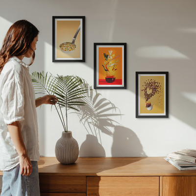 Framed triptych Kitchen food and drink themes