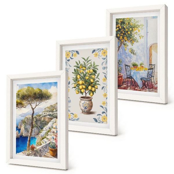 3-piece wall art set Sea view with lemon trees Italian paintings