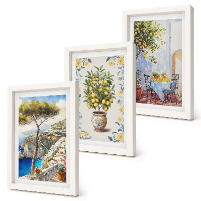 3-piece wall art set Sea view with lemon trees Italian paintings