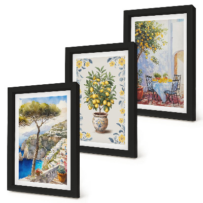 3-piece wall art set Sea view with lemon trees Italian paintings