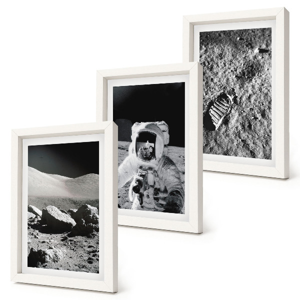 Photo frame wall Moon photos with astronaut and footprint