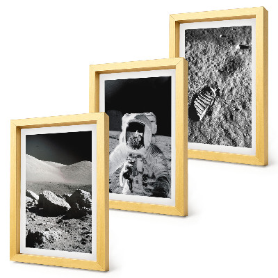 Photo frame wall Moon photos with astronaut and footprint
