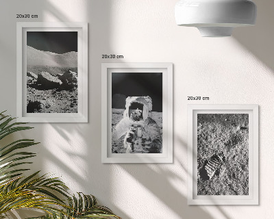Photo frame wall Moon photos with astronaut and footprint